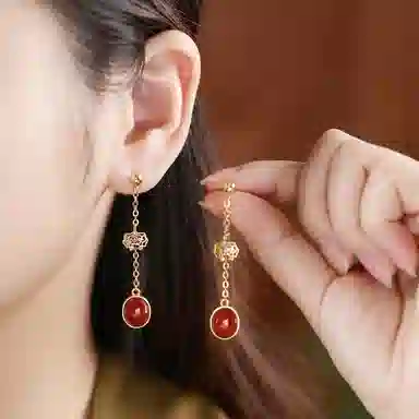 小银匠 如意 中式国风高级感轻奢 玛瑙 玉石耳环 女款