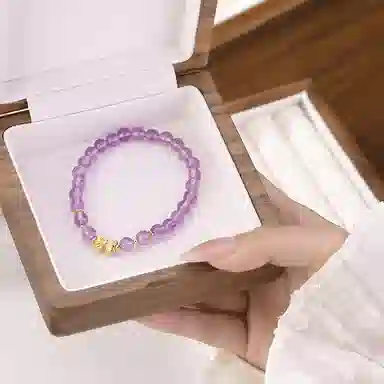 小银匠 紫色福气满满上岸串珠转运珠蝴蝶结小众天然 紫水晶 手串 女款