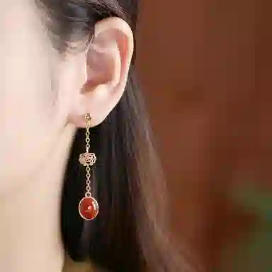 小银匠 如意 中式国风高级感轻奢 玛瑙 玉石耳环 女款