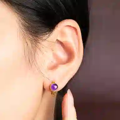 小银匠 豆豆个性百搭小众设计圆珠时尚贵气#好运天然 紫水晶 耳环 女款