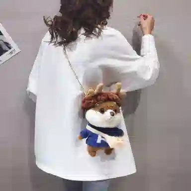 三只小鸭 松鼠包可爱卡通包包 毛绒 单肩包 女款 卡其/浅蓝/咖/黑