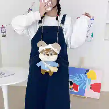 三只小鸭 松鼠包可爱卡通包包 毛绒 单肩包 女款 卡其/浅蓝/咖/黑