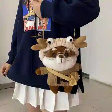 三只小鸭 松鼠包可爱卡通包包 毛绒 单肩包 女款 卡其/浅蓝/咖/黑