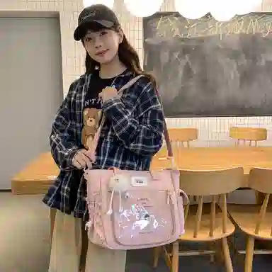 单肩包 可爱透明斜挎包包女学生手提包大容量卡通单肩托特包