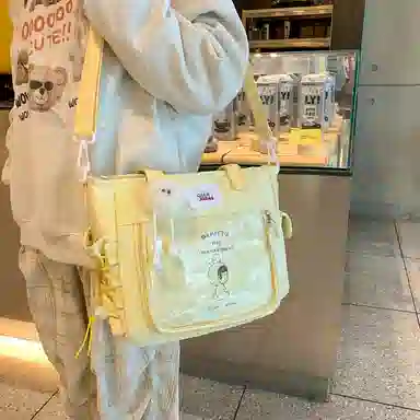 单肩包 可爱透明斜挎包包女学生手提包大容量卡通单肩托特包