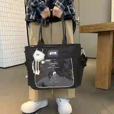 单肩包 可爱透明斜挎包包女学生手提包大容量卡通单肩托特包