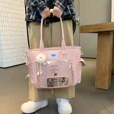 单肩包 可爱透明斜挎包包女学生手提包大容量卡通单肩托特包