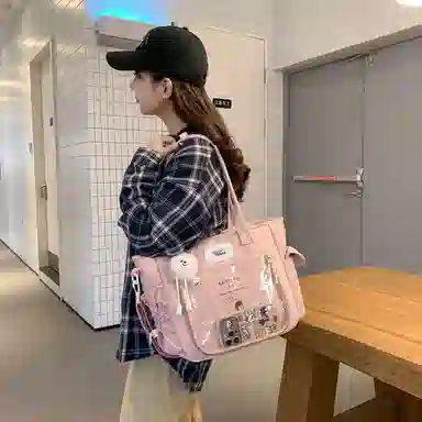 单肩包 可爱透明斜挎包包女学生手提包大容量卡通单肩托特包