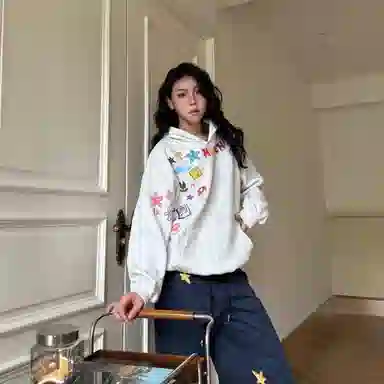 悍戈 趣味搞怪美式复古涂鸦印花连帽高品质重磅上衣卫衣 男女同款