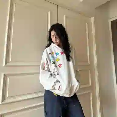 悍戈 趣味搞怪美式复古涂鸦印花连帽高品质重磅上衣卫衣 男女同款