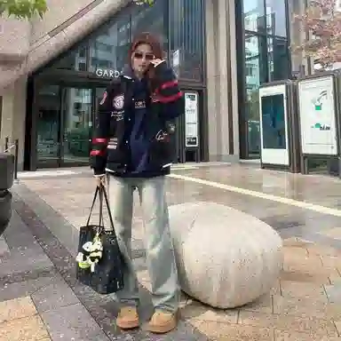 悍戈 美式街头风趣味徽章拼接刺绣棒球服 舒适亲肤保暖透气百搭夹克 男女同款