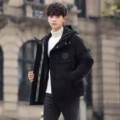 鸭鸭 字母刺绣连帽加厚羽绒服 男款