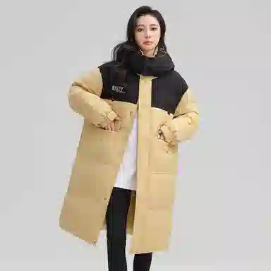 鸭鸭 纯色可脱卸帽拉链加厚保暖长款直筒长袖羽绒服 女款