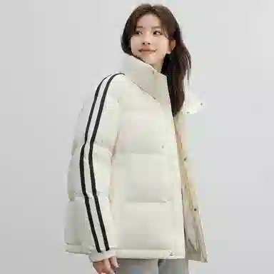 鸭鸭 撞色条纹印花时尚休闲无性别立领羽绒服 男女同款