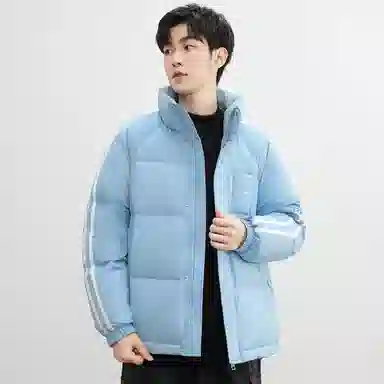 鸭鸭 撞色条纹印花时尚休闲无性别立领羽绒服 男女同款