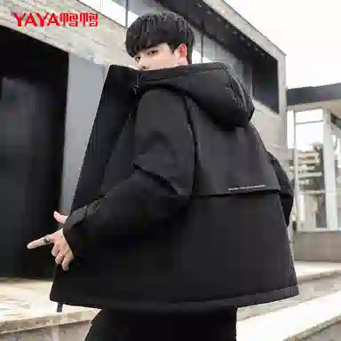 鸭鸭 纯色连帽加厚大口袋羽绒服 男款