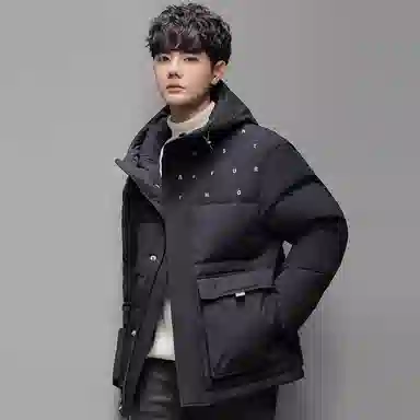 鸭鸭 连帽字母大口袋保暖厚款羽绒服 男款