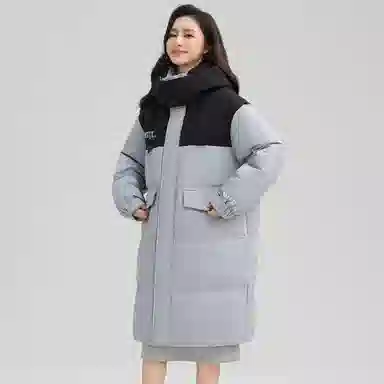 鸭鸭 纯色可脱卸帽拉链加厚保暖长款直筒长袖羽绒服 女款