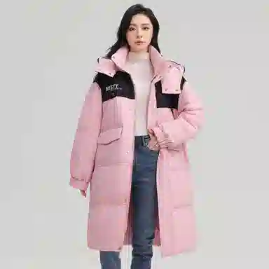 鸭鸭 纯色可脱卸帽拉链加厚保暖长款直筒长袖羽绒服 女款