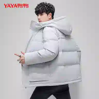 鸭鸭 连帽字母大口袋保暖厚款羽绒服 男款
