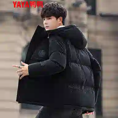 鸭鸭 字母刺绣连帽加厚羽绒服 男款