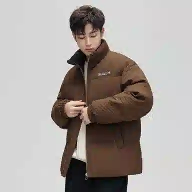 鸭鸭 加厚保暖休闲宽松无性别刺绣字母泡芙面料简约立领暗黑羽绒服外套 男款