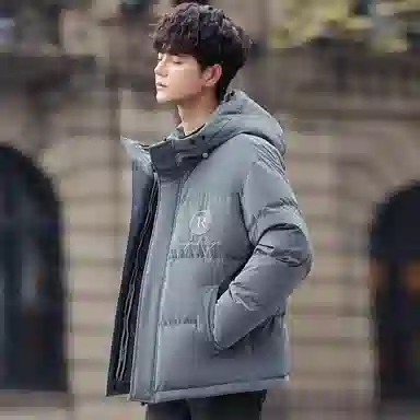 鸭鸭 字母刺绣连帽加厚羽绒服 男款