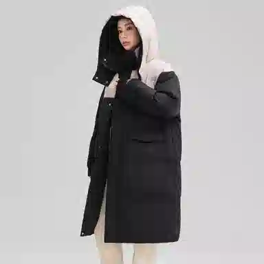 鸭鸭 纯色可脱卸帽拉链加厚保暖长款直筒长袖羽绒服 女款