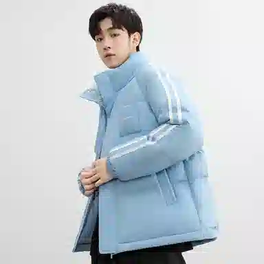 鸭鸭 撞色条纹印花时尚休闲无性别立领羽绒服 男女同款