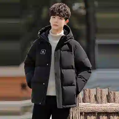 鸭鸭 加厚保暖宽松连帽防风印花字母简约无性别面包服夹克暗黑休闲羽绒服外套 男款