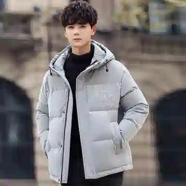 鸭鸭 字母刺绣连帽加厚羽绒服 男款