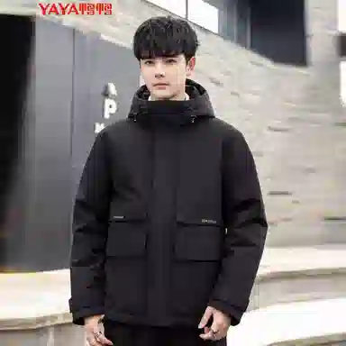 鸭鸭 纯色连帽加厚大口袋羽绒服 男款