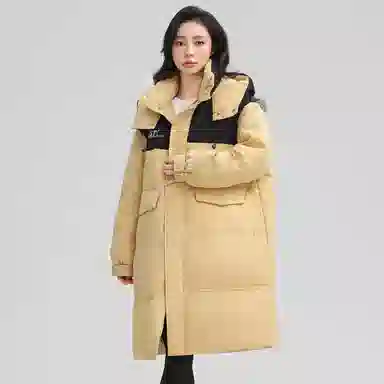 鸭鸭 纯色可脱卸帽拉链加厚保暖长款直筒长袖羽绒服 女款