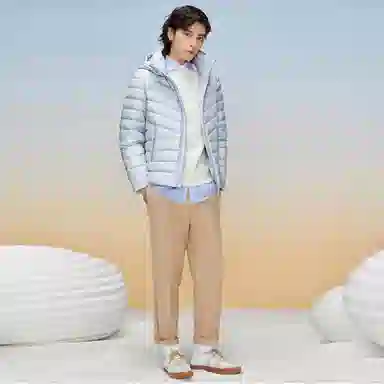 鸭鸭 轻薄休闲保暖连帽短款羽绒服 男女同款