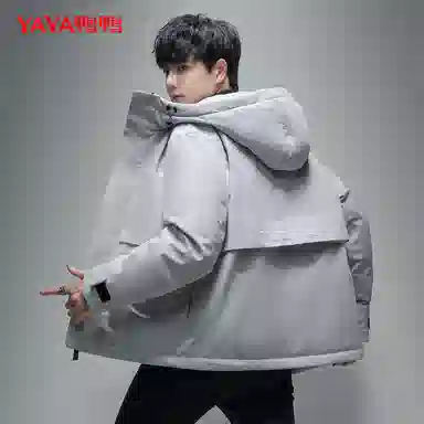鸭鸭 纯色连帽加厚大口袋羽绒服 男款