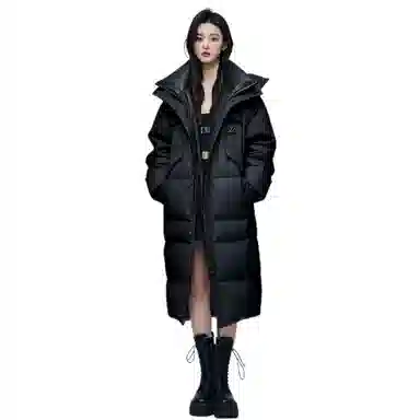 鸭鸭 冬季长款连帽时尚加厚保暖长袖羽绒服 女款