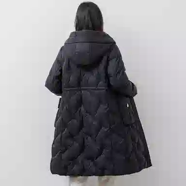 鸭鸭 纯色连帽拉链保暖中长款长袖羽绒服 女款