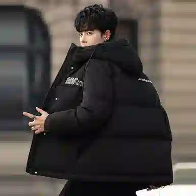 鸭鸭 加厚保暖休闲宽松刺绣字母拼接撞色简约立领连帽羽绒服 男女同款