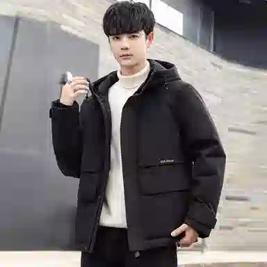 鸭鸭 纯色连帽加厚大口袋羽绒服 男款