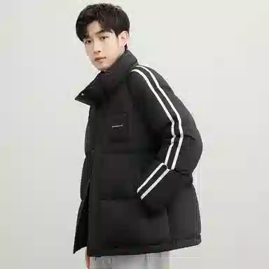 鸭鸭 撞色条纹印花时尚休闲无性别立领羽绒服 男女同款