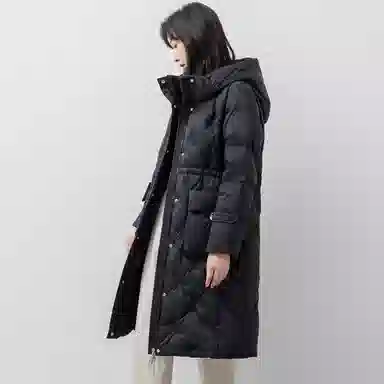 鸭鸭 纯色连帽拉链保暖中长款长袖羽绒服 女款