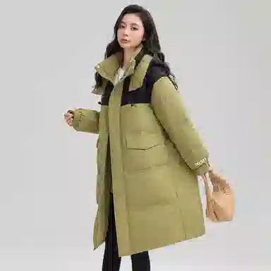 鸭鸭 纯色可脱卸帽拉链加厚保暖长款直筒长袖羽绒服 女款