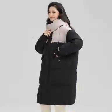 鸭鸭 纯色可脱卸帽拉链加厚保暖长款直筒长袖羽绒服 女款