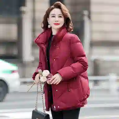 鸭鸭 纯色立领保暖宽松外套羽绒服 女款