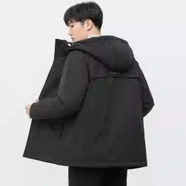 鸭鸭 简约舒适保暖连帽中长款工装口袋羽绒服 男款