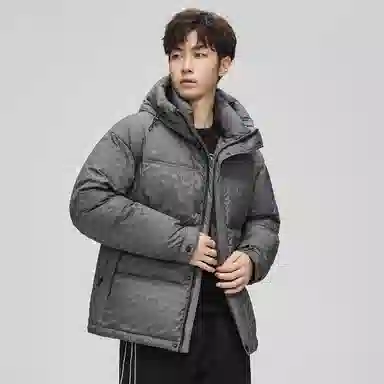 鸭鸭 撞色拼接休闲连帽长袖厚款保暖小个子面包服情侣外穿百搭羽绒服 女款