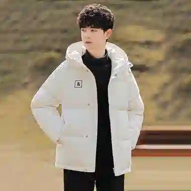 鸭鸭 加厚保暖宽松连帽防风印花字母简约无性别面包服夹克暗黑休闲羽绒服外套 男款