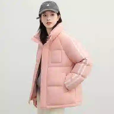 鸭鸭 撞色条纹印花时尚休闲无性别立领羽绒服 男女同款