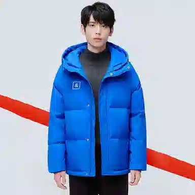 鸭鸭 加厚保暖宽松连帽防风印花字母简约无性别面包服夹克暗黑休闲羽绒服外套 男款