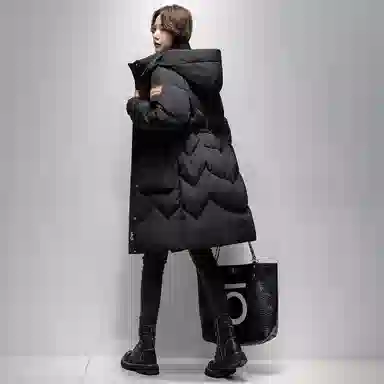 鸭鸭 加厚中长款抗寒保暖连帽羽绒服 女款